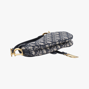 Pre-owned Christian Dior Saddle Navy Jacquard × Leather handbag | stylenewstar