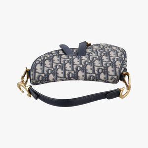 Pre-owned Christian Dior Saddle Navy Jacquard × Leather handbag | stylenewstar