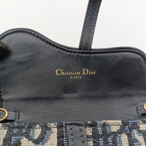 Pre-owned Christian Dior Saddle Navy jacquard×Leather shoulderbag | stylenewstar