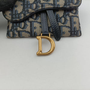 Pre-owned Christian Dior Saddle Navy jacquard×Leather shoulderbag | stylenewstar