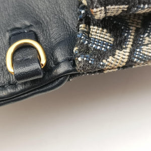 Pre-owned Christian Dior Saddle Navy jacquard×Leather shoulderbag | stylenewstar