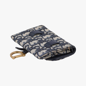 Pre-owned Christian Dior Saddle Navy jacquard×Leather shoulderbag | stylenewstar