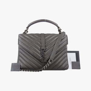 Pre-owned Yves Saint Laurent COLLEGE Grey Leather 428056 shoulderbag | stylenewstar