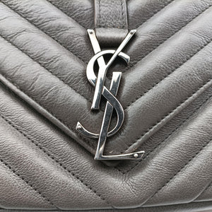 Pre-owned Yves Saint Laurent COLLEGE Grey Leather 428056 shoulderbag | stylenewstar