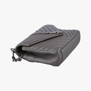 Pre-owned Yves Saint Laurent COLLEGE Grey Leather 428056 shoulderbag | stylenewstar