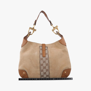 Pre-owned Gucci New Jackie Beige x Brown Suede×leather 120888 shoulderbag | stylenewstar