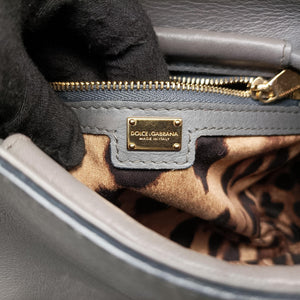 Pre-owned Dolce & Gabbana Miss Dolce Padlock Top Handle Grey Leather handbag | stylenewstar