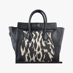 Pre-owned Celine Luggage Mini Shopper Black×white Canvas ×Leather handbag | stylenewstar