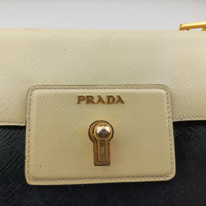 Vintage Prada Turn Lock Beige xBlack Patent Saffiano shoulderbag | stylenewstar