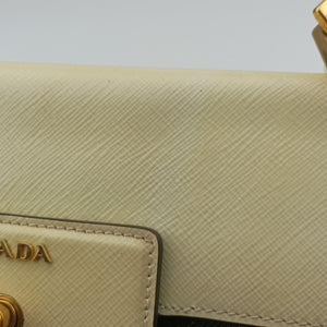 Vintage Prada Turn Lock Beige xBlack Patent Saffiano shoulderbag | stylenewstar