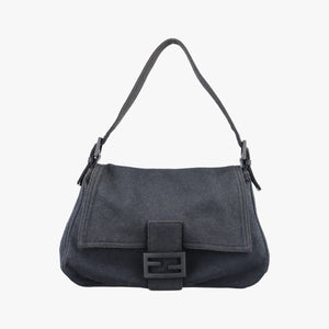 Pre-owned Fendi Mamma Baguette Grey Cotton 26325 shoulderbag | stylenewstar