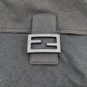 Pre-owned Fendi Mamma Baguette Grey Cotton 26325 shoulderbag | stylenewstar