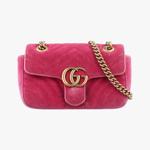 Pre-owned Gucci GG Marmont Pink velour 446744 shoulderbag | stylenewstar