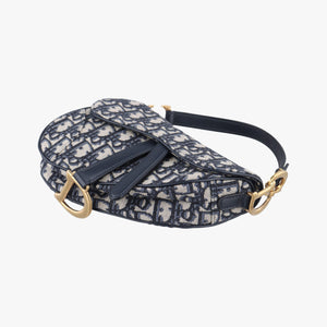 Pre-owned Christian Dior Saddle Navy Jacquard × Leather shoulderbag | stylenewstar