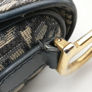 Pre-owned Christian Dior Saddle Navy Jacquard × Leather shoulderbag | stylenewstar