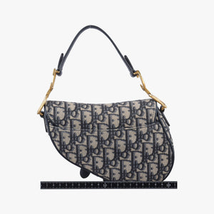 Pre-owned Christian Dior Saddle Navy Jacquard × Leather shoulderbag | stylenewstar