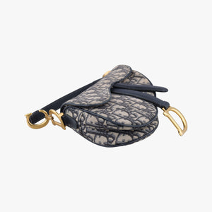 Pre-owned Christian Dior Saddle Navy Jacquard × Leather shoulderbag | stylenewstar