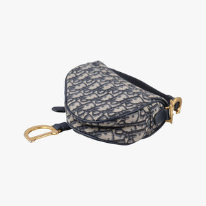 Pre-owned Christian Dior Saddle Navy Jacquard × Leather shoulderbag | stylenewstar