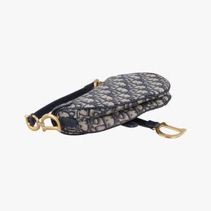 Pre-owned Christian Dior Saddle Navy Jacquard × Leather shoulderbag | stylenewstar