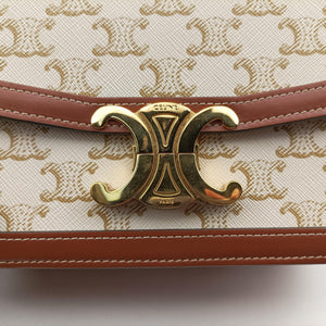 Pre-owned Celine Teen Triomphe White×brown PVC coated canvas shoulderbag | stylenewstar