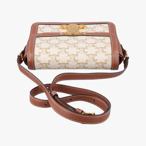 Pre-owned Celine Teen Triomphe White×brown PVC coated canvas shoulderbag | stylenewstar