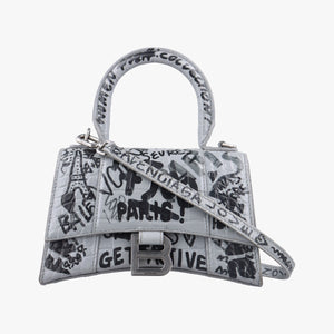 Pre-owned Balenciaga Hourglass Graffiti Gray×Black Leather shoulderbag | stylenewstar