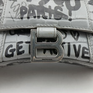 Pre-owned Balenciaga Hourglass Graffiti Gray×Black Leather shoulderbag | stylenewstar