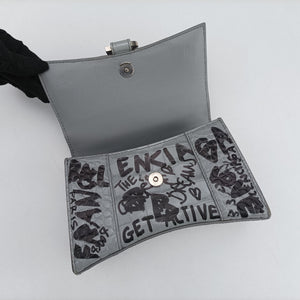 Pre-owned Balenciaga Hourglass Graffiti Gray×Black Leather shoulderbag | stylenewstar