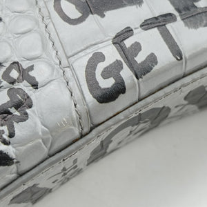 Pre-owned Balenciaga Hourglass Graffiti Gray×Black Leather shoulderbag | stylenewstar