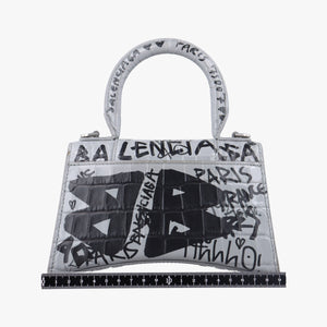 Pre-owned Balenciaga Hourglass Graffiti Gray×Black Leather shoulderbag | stylenewstar