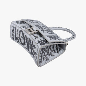 Pre-owned Balenciaga Hourglass Graffiti Gray×Black Leather shoulderbag | stylenewstar