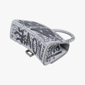 Pre-owned Balenciaga Hourglass Graffiti Gray×Black Leather shoulderbag | stylenewstar