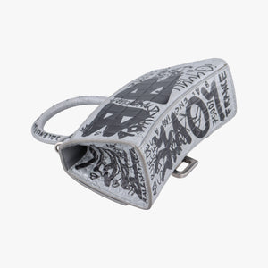 Pre-owned Balenciaga Hourglass Graffiti Gray×Black Leather shoulderbag | stylenewstar