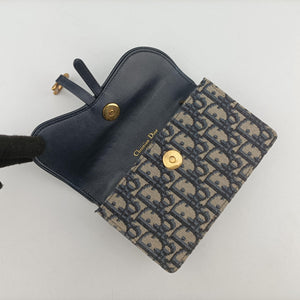 Pre-owned Christian Dior Saddle Navy Jacquard x Leather bum bag/waist bag | stylenewstar