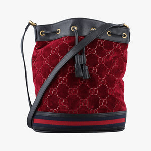 Pre-owned Gucci GG Velvet Web Red Velour×leather 574960 shoulderbag | stylenewstar