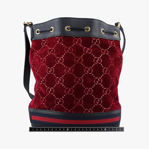 Pre-owned Gucci GG Velvet Web Red Velour×leather 574960 shoulderbag | stylenewstar