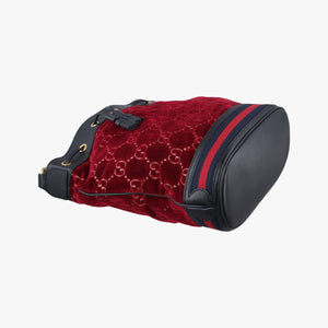 Pre-owned Gucci GG Velvet Web Red Velour×leather 574960 shoulderbag | stylenewstar