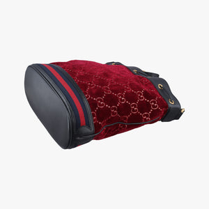 Pre-owned Gucci GG Velvet Web Red Velour×leather 574960 shoulderbag | stylenewstar