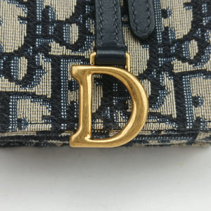 Pre-owned Christian Dior Saddle Phone holder Navy jacquard×Leather shoulderbag | stylenewstar