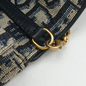 Pre-owned Christian Dior Saddle Phone holder Navy jacquard×Leather shoulderbag | stylenewstar