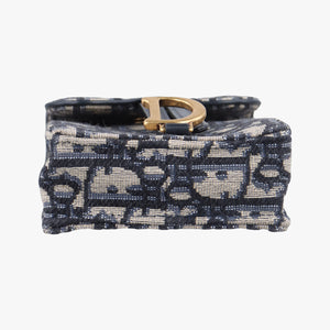 Pre-owned Christian Dior Saddle Phone holder Navy jacquard×Leather shoulderbag | stylenewstar