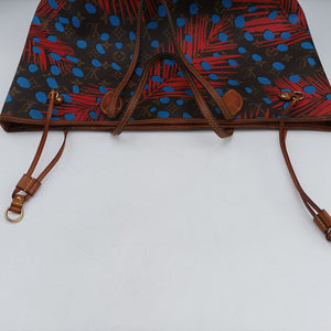 Secondhand Louis Vuitton Neverfull MM Brown x Poppy Denim Monogram Jungle Dot M41978 shoulderbag | stylenewstar