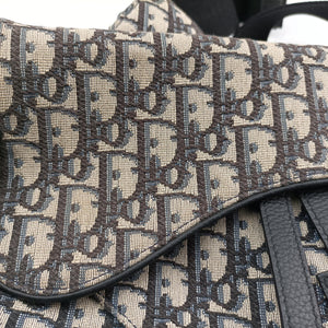 Pre-owned Christian Dior saddle Navy Jacquard×Leather crossbodybag | stylenewstar
