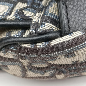 Pre-owned Christian Dior saddle Navy Jacquard×Leather crossbodybag | stylenewstar