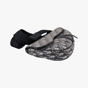 Pre-owned Christian Dior saddle Navy Jacquard×Leather crossbodybag | stylenewstar