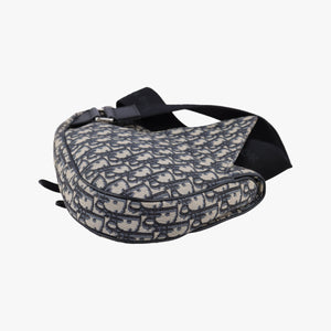 Pre-owned Christian Dior saddle Navy Jacquard×Leather crossbodybag | stylenewstar