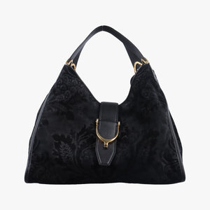 Pre-owned Gucci Soft Stirrup Black Suede 296856 handbag | stylenewstar