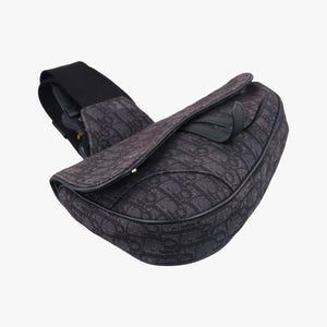 Pre-owned Christian Dior Saddle Black Jacquard×Leather 1ADPO093YKY bum bag/waist bag | stylenewstar