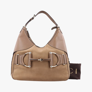 Pre-owned Gucci Horsebit Beige×Brown Suede×Leather 247602 shoulderbag | stylenewstar