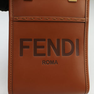 Pre-owned Fendi MINI SUNSHINE SHOPPER Camel Leather 8BS051 shoulderbag | stylenewstar